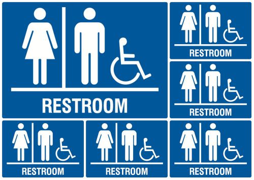 Sign Unisex Bathroom Restroom + Wheelchair Access Accessible Signs Set of Six US