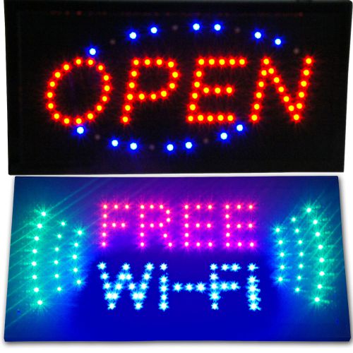 Open &amp; free wi-fi led store sign animated bright neon display internet web shop for sale