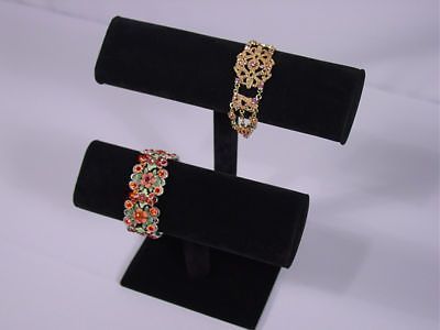 9&#034;h black velvet jewelry display oval 2 tier t bar bracelet bangle watch pj41b1 for sale