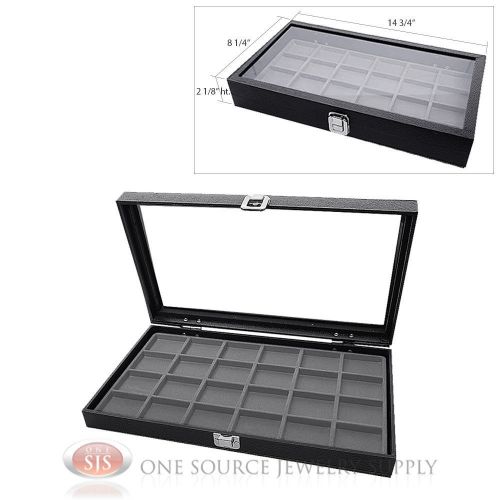 Glass Top Jewelry Organizer Display Case 24 Compartment Gray Insert Travel