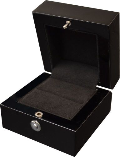 Glossy Black Wood Single Ring Storage Case Box with Lock &amp; Hinge