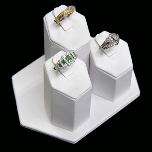 Ring Tower 3 Piece Display Set White Faux Leather