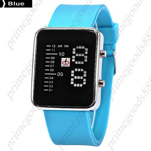 Unisex Digital Square Dial Blue LED Wrist Wristwatch Silicon Band in Blue