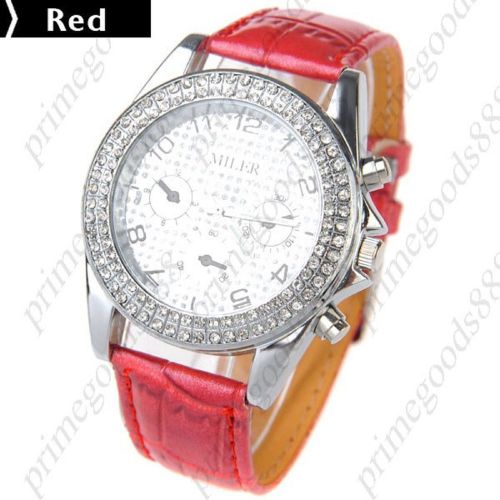 Synthetic Leather Rhinestone Quartz Wrist Wristwatch Women&#039;s Free Shipping Red