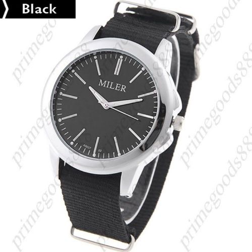 Stylish Round Case Quartz Unisex Wrist Watch Canvas Chain Band in Black