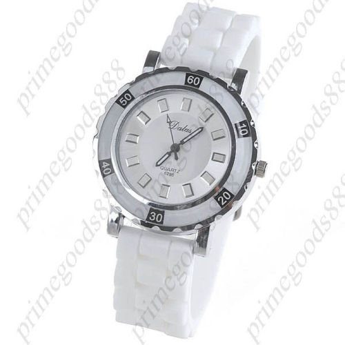 Round Rubber Wrist Quartz Free Shipping Lady Ladies Wristwatch Women&#039;s White