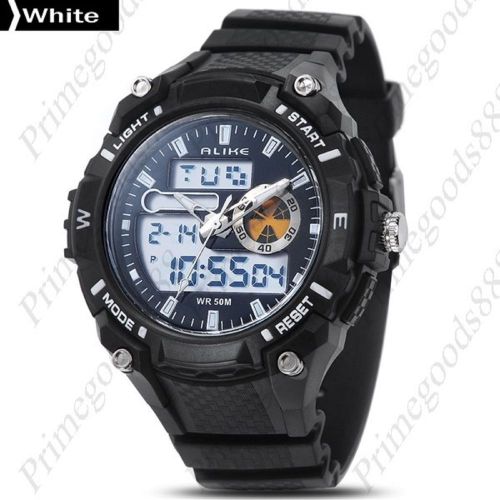 Black Digital Analog Silicone Waterproof Sports Wrist Wristwatch Men&#039;s White