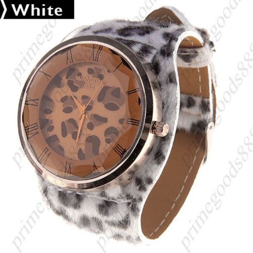 Leopard PU Leather Quartz Wrist Wristwatch Free Shipping Women&#039;s White Fuzzy