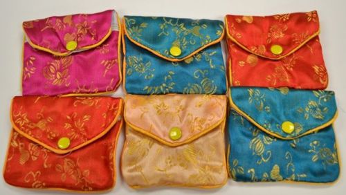 Silk Jewelry Chinese Pouch Bag Roll Assorted ONE DOZEN Zipper - 3 1/2&#034; x 3&#034;