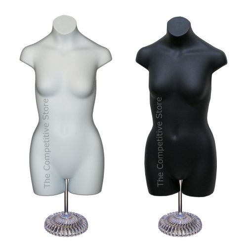 2 Teen Girl Dress Mannequin Forms W/ Economic Plastic Base Black &amp; White 10-12