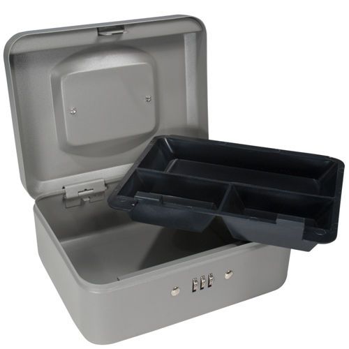 Barska 8 inch small safe steel cash box w/ combination lock in grey, cb11784 for sale