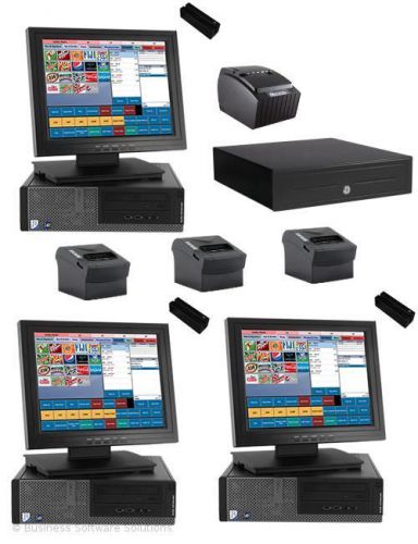 New 3 stn delivery touchscreen pos system w printers &amp; credit card software for sale