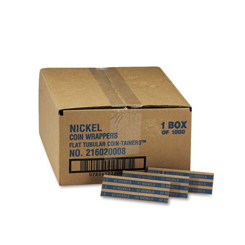 Flat Kraft Paper Coin Wrappers Holds 40 Nickels Blue 1000/Box
