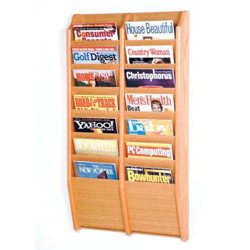 Wooden mallet  mr36-14 light oak 14 pocket magazine wall rack for sale