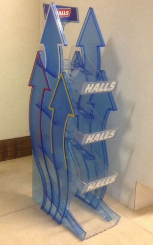 Halls Cough Drops Plastic 4 Tier Counter Top Clear Blue Display Rack Eye Catcher