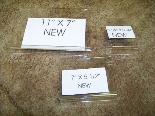 15 EACH MIXED SIZES ACRYLIC SIGN HOLDERS 9 NEW &amp; 6 USED 1 USED METAL SIGN HOLDER