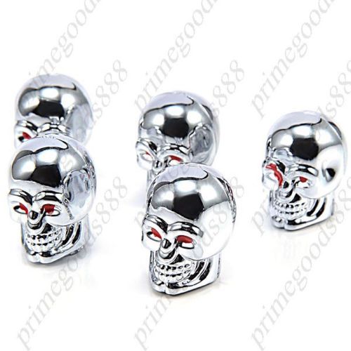 5 replacement skull cover car bike dust tire valve caps silver free shipping for sale