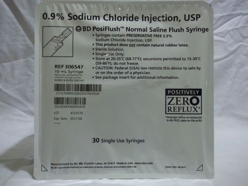 Bd posiflush normal saline flush syringe 0.9%  1- box  (30 count) ships , 0.9% for sale