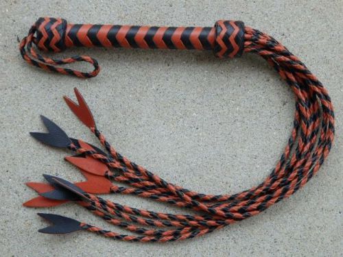 New cat of 9 tails flogger black &amp; orange leather nine nice viper - horse tool for sale