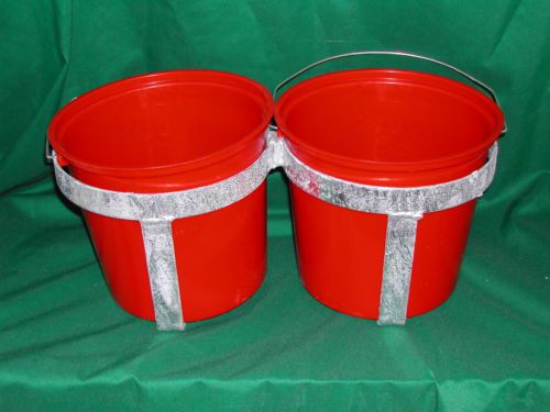 Galvanized steel calf hutch double 5qt pail holder milk feed water goats lot 4 for sale