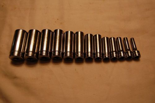 Snap-on 3/8&#034; Drive 13 Pc. Deep Well socket Set 1/4&#034; to 1&#034;