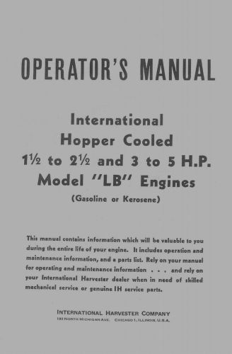 Ihc lb operators manual with parts list for sale