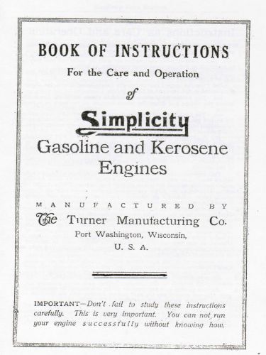 Simplicity Gas Engine Motor Operating Instruction Manual Book Hit Miss Flywheel