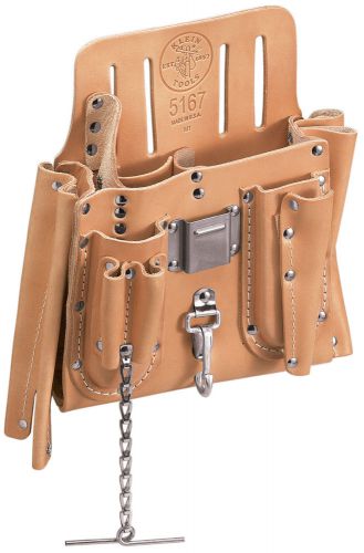Klein tools 5167 11-pocket riveted leather tool pouch w/ tape thong &amp; knife snap for sale