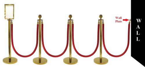 ROPE STANCHION, 10 PCS DELUXE SET, CROWN TOP, GOLD POLISH S.S. 12&#034; FLAT BASE