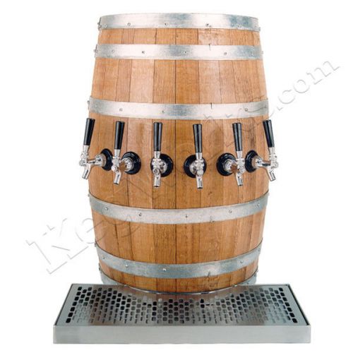 Wood barrel draft beer kegerator tower w/ matching drain tray - 4 faucets - bar for sale
