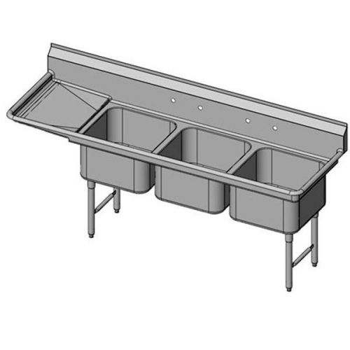 RESTAURANT STAINLESS STEEL Sink Three Compartment Left Drainboard PSS18-1620-3L