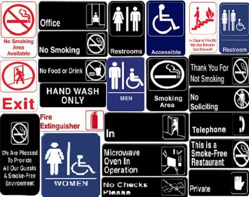 ALL TYPES OF SIGNS INFORMATION SIGN WITH SYMBOLS DOOR SIGN 9&#034; X 3&#034; AND 6&#034; X 9&#034;