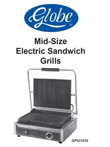 Globe gpg1410 panini grill, 14&#039;&#039;x10&#039;&#039;, seasoned cast iron grooved griddle plates for sale