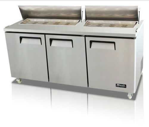 3 door 72&#034; sandwich prep big top table by migali - c-sp72-30bt, free shipping ! for sale