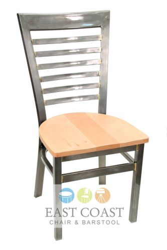 New Gladiator Clear Coat Full Ladder Back Metal Chair with Natural Wood Seat