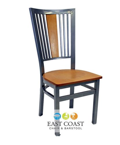 New Steel City Metal Restaurant Chair with Silver Frame &amp; Natural Wood Seat