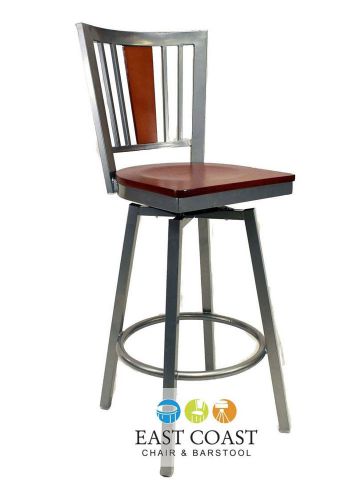 New steel city silver metal swivel restaurant bar stool with mahogany wood seat for sale