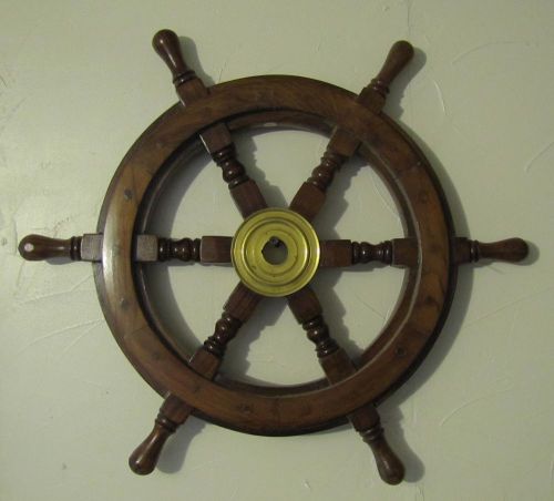 Wooden Ship&#039;s Wheel Nautical Decor Hardwood 15&#034; Across NO RESERVE!!!