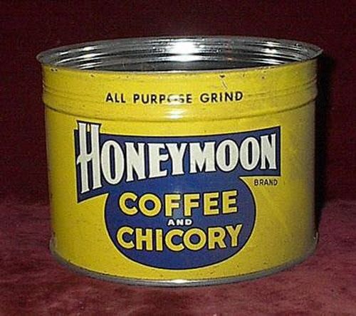 Rare honeymoon coffee &amp; chicory new orleans 1 lb. advertising tin ~ creole blend for sale