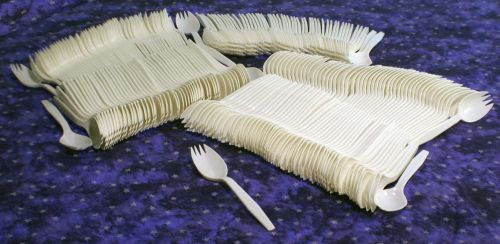 250 Disposable Sporks, White Plastic, Medium-Weight, Polypropylene Cutlery