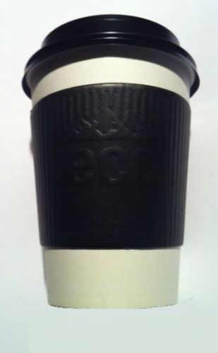 50 Paper Coffee/Hot Cup 12 oz WHITE with 50 Black Lids and 50 Eco Sleeves