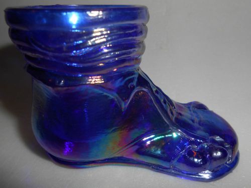Cobalt blue carnival glass baby hobo Shoe uranium Slipper toothpick holder boot