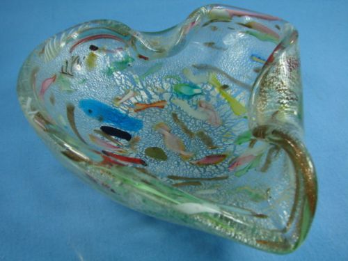 Vintage Glass Ashtray Candy Dish Melted Warped Colorful