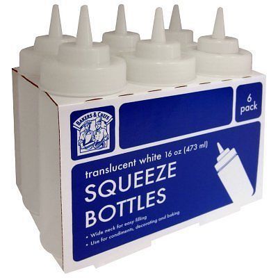 Bakers &amp; ChefsTM Translucent White Plastic Squeeze Bottles - 16 oz. - 6 pk. New