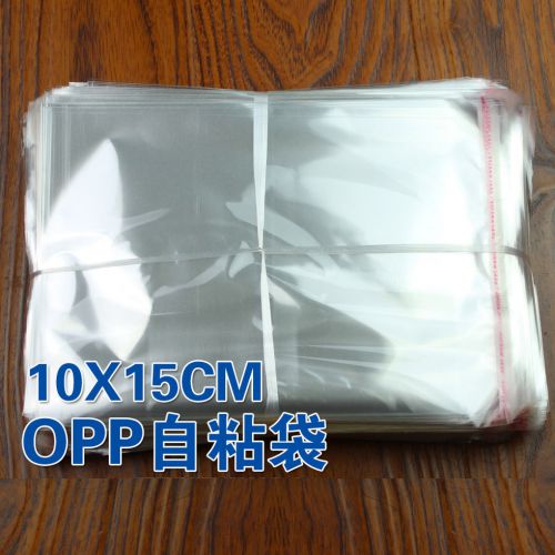 100pc Self-adhesive stickers opp bag  transparent ziplock plastic bag 10 * 15