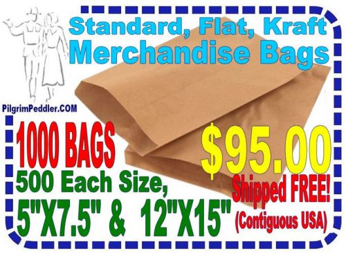 Kraft Standard Flat Merchandise Bags, (500) 5&#034;x7.5&#034; &amp; (500) 12&#034;x15&#034;, 1000 Pack
