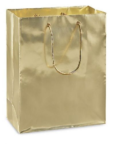 Metallic Gold Cub High Gloss Shoppers 8 x 4 x 10&#034;  Lot of 75 Shopping Bags $100