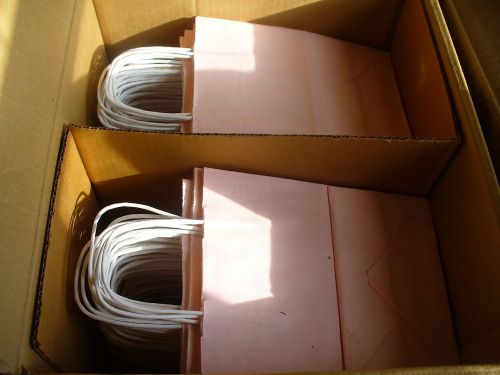250 PRINTED Pastel Pink PAPER RETAIL GIFT BAGS 8x5x10, w/handle