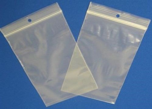 100pc 5&#034; x 10&#034; 2 Mil Clear Hang Hole Plastic Zip Bag Ziplock Bag Reclosable