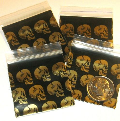 200 Golden Skulls Baggies 1.5 x 1.5&#034;  mini ziplock bags 1515